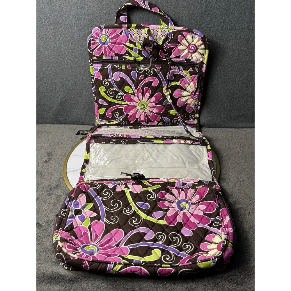 Vera Bradley Hanging Organizer Travel Toiletry Bag Floral Print Purple Green EUC